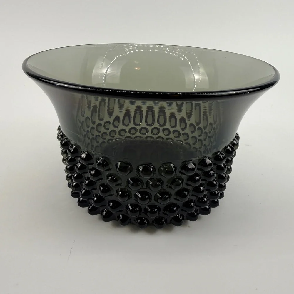 Saara Hopea Nyppylä Smoky Gray Art Glass Bubble Bowl Nuutajärvi Finland